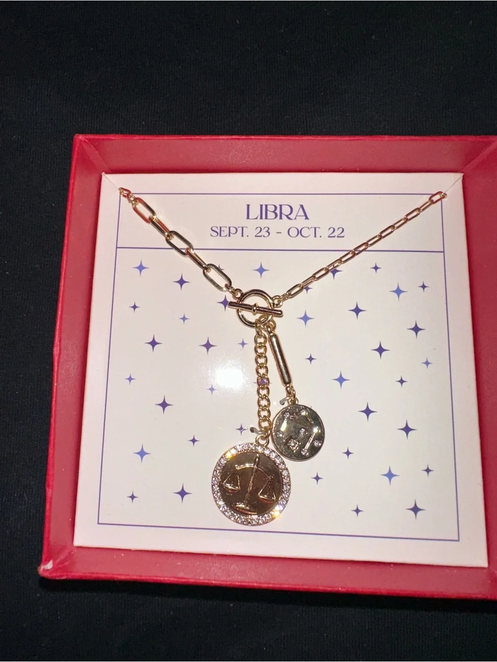 Libra Zodiac Necklace Set — Gold Scales Pendant + Mini Charm (Sept 23–Oct 22)
